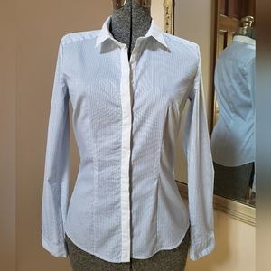 Long Sleeve White Striped Button Down Suit Feminine Fit Top Fits like Womens XS